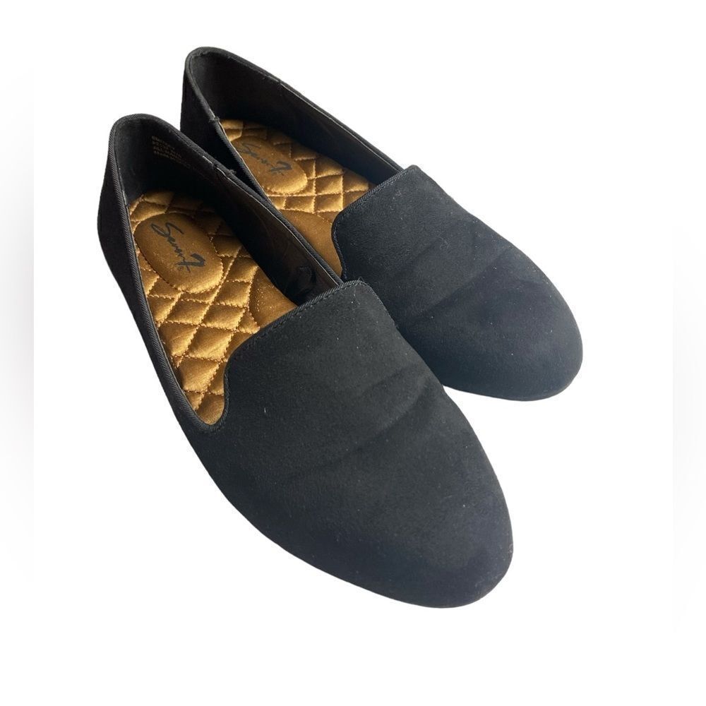 Seven7 Smokey Wm’s Sz 8 Black Faux Suede Slip On Classic Loafer Flat Shoea
